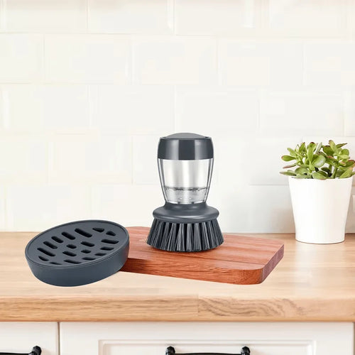 Dishwashing Brush With Soap Dispenser, Kitchen Scrub Brush Suitable For Dishes, Pans, Sinks, Cleaning With Holder Set