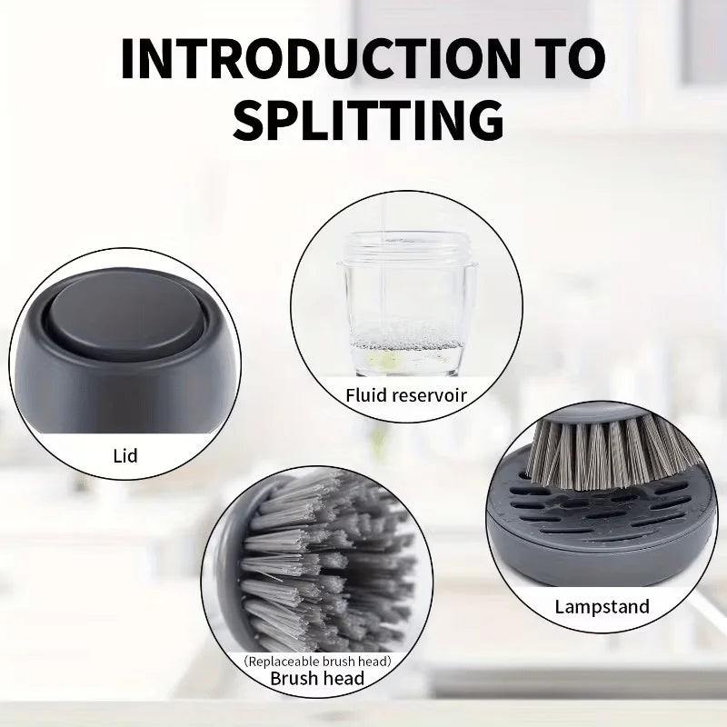 Dishwashing Brush With Soap Dispenser, Kitchen Scrub Brush Suitable For Dishes, Pans, Sinks, Cleaning With Holder Set