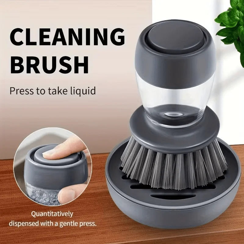 Dishwashing Brush With Soap Dispenser, Kitchen Scrub Brush Suitable For Dishes, Pans, Sinks, Cleaning With Holder Set
